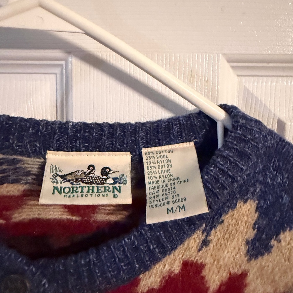 Vintage Northern Reflections Blue and Red Knit Sweater - Picture 3 of 3